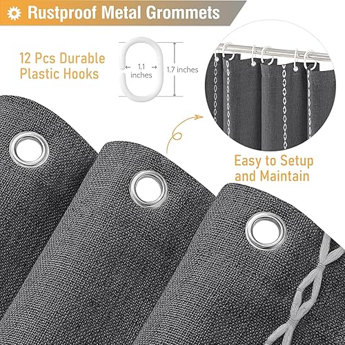 Miniatura 5 de BTTN Boho Farmhouse Shower Curtain - Linen blend Rustic Striped Fabric Shower Curtain Set with Tassel, Water Repellent, Bohemian Vintage Country