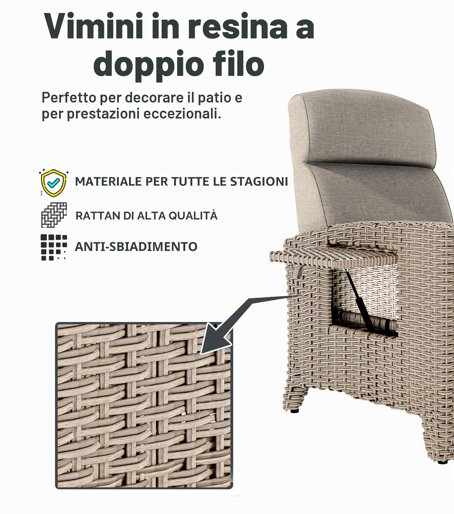 Poltrona Reclinabile Rattan, Ergonomica, Schienale Regolabile, con Cuscino Spesso, Adatta per Interni, Balcone, Giardino, Cortile (Bordi in Rattan Marrone + Cuscino Albicocca)