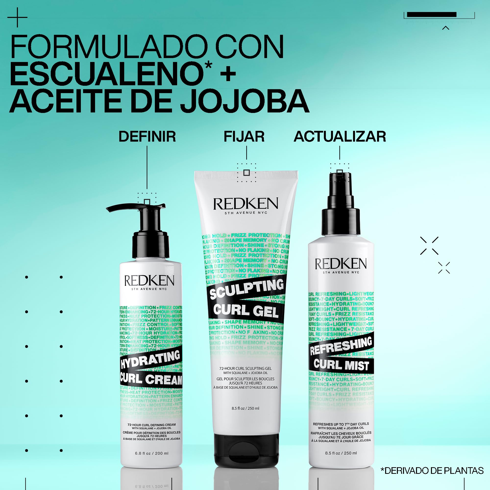Redken, Gel Fijador de Rizos, Cabello Rizado y Encrespado, Hidrata y Fija los Rizos, Fórmula con Aceite de Jojoba y Escualeno, Hybrid Curl Stylers, 250ml
