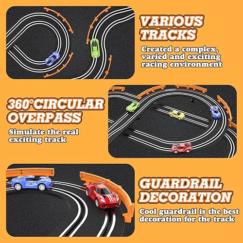 Miniatura 4 de Juegos de carreras de autos con 4 autos de carreras de alta velocidad, batería o pista de carreras eléctrica para niños y niños, doble juego