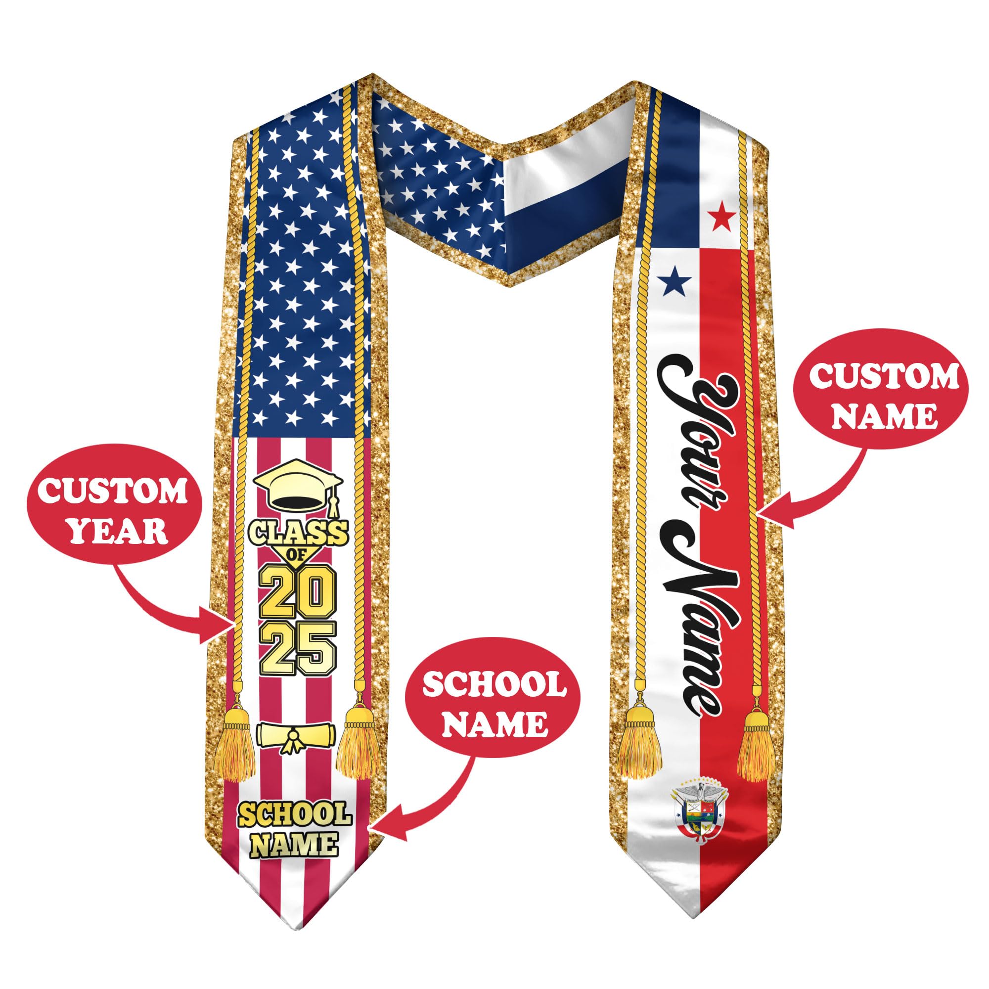 Panamanians Graduation Sash, Custom Panamanians American Flag Graduation Sash 2025, Panama Graduation Stole 1