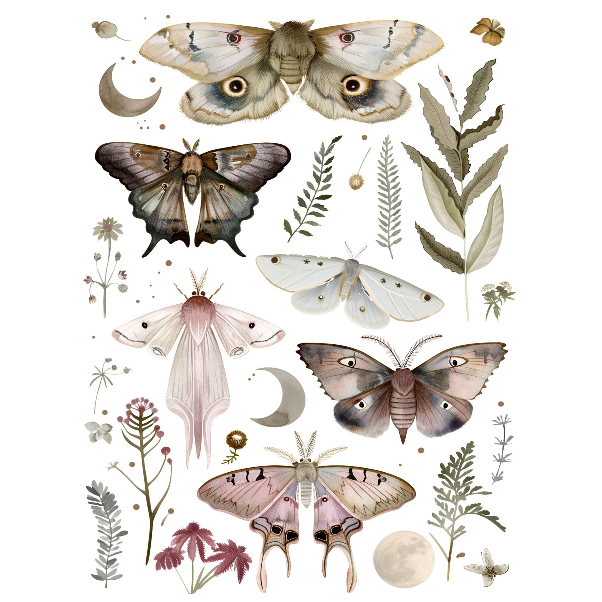 Moths n Moons Rice Paper, 8 x 10.5 inch - Decoupage Scrapbooking Cards Craft