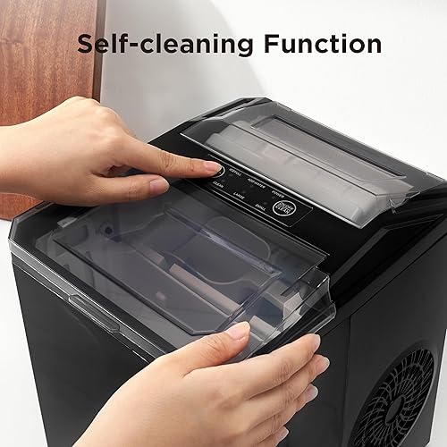 Miniatura 5 de Bebisuny Máquina de hielo para encimera, 9 cubos listos en 6 minutos, 26 libras en 24 horas, máquina de hielo autolimpiante con cuchara de hielo y