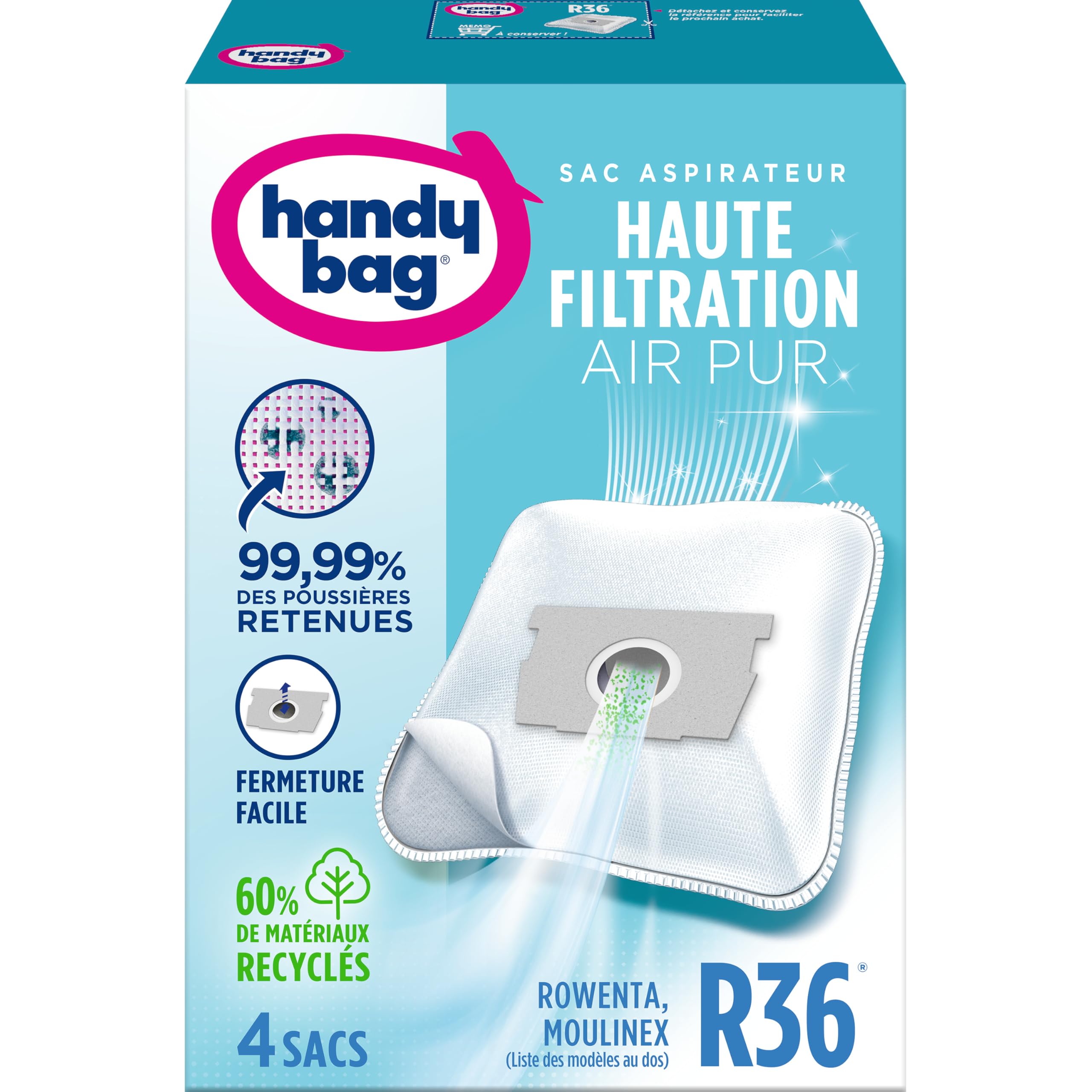 Sacs aspirateurs Rowenta Moulinex Melitta Handy Bag R36 blanc filtre