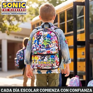 Get Trend Sonic The Hedgehog Children's Backpack, 46 x 32 x 16 cm, Large School and Travel Backpack, Padded Straps, Adjustable and Lightweight for School and Leisure, Gamer Gift, Multi Sonic, Kids