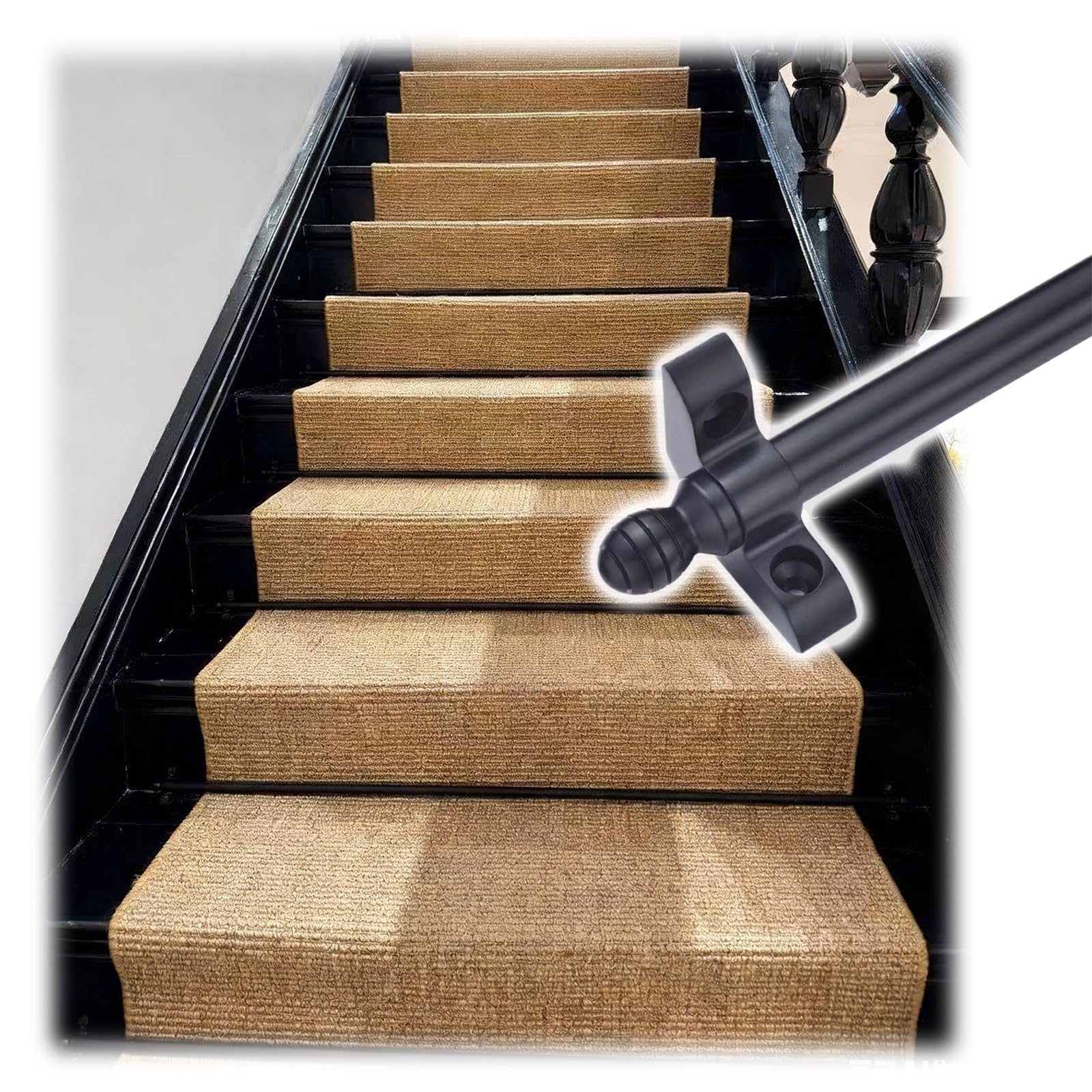Barre de fixation pour tapis d'escalier en laiton chic noir, 71 à 91 cm