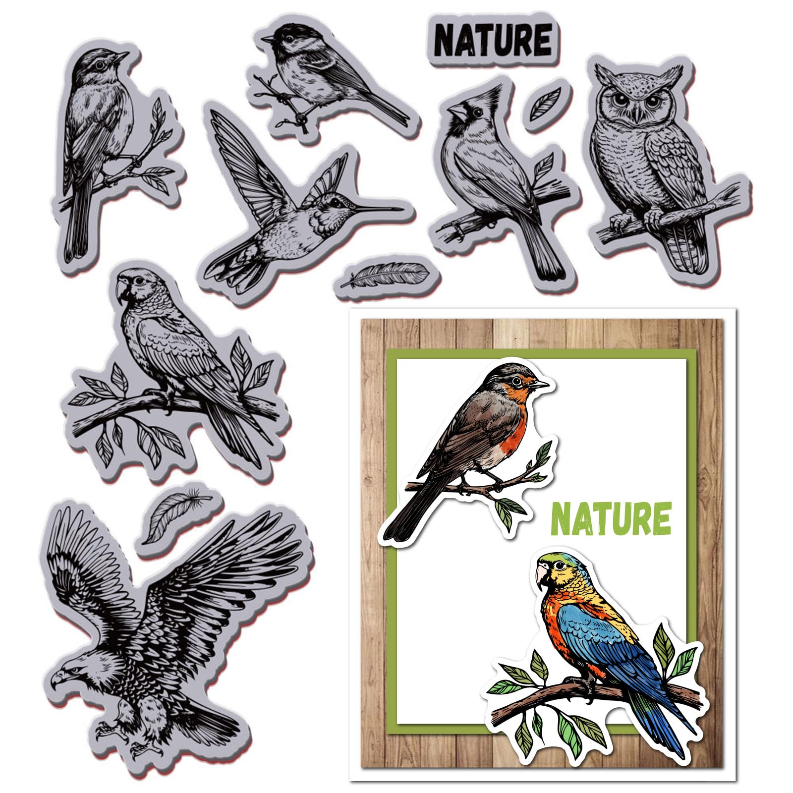 GLOBLELAND Birds Cling Rubber Stamp 8.7x7in Hummingbird EVA Stamps Embossing Stamp Seal Owl Rubber Stamps for DIY Scrapbooking and Card Making Paper Craft Decor