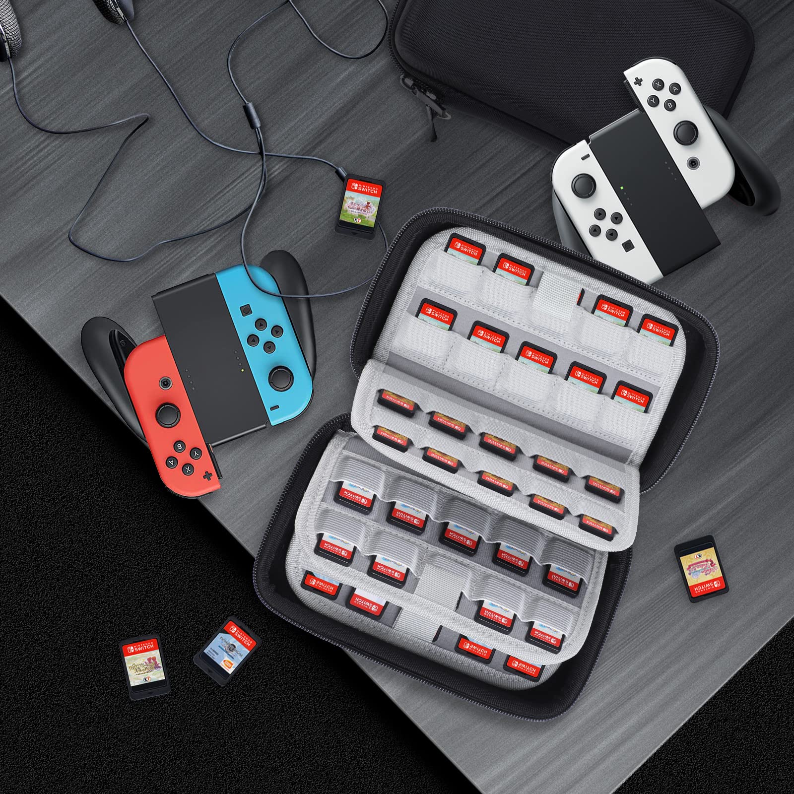Joogee Spielkarten-Aufbewahrungshülle kompatibel mit Switch OLED, schützende Tragetasche, 80 Karten, schwarz