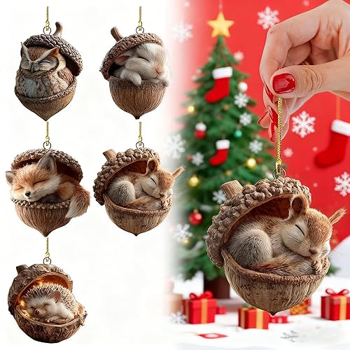 5PCS Forests Animal Acorn Ornaments, Forests Christmas Ornaments, 2026 New
