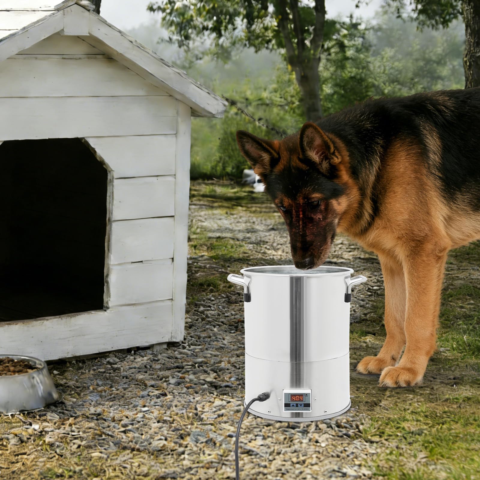 Bebedero calefactable para aves de corral de 11 litros con pantalla digital y calefacción de 80 W | Para agua sin heladas de 0 a 50 grados para aves de corral y mascotas en el jardín y el patio