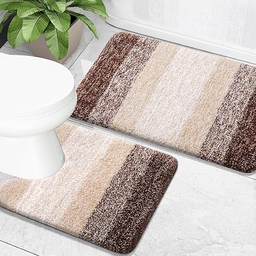 OLANLY Juego de 2 alfombras de baño de lujo, alfombras de baño de microfibra suave y absorbente y alfombra de baño de contorno en forma de U,