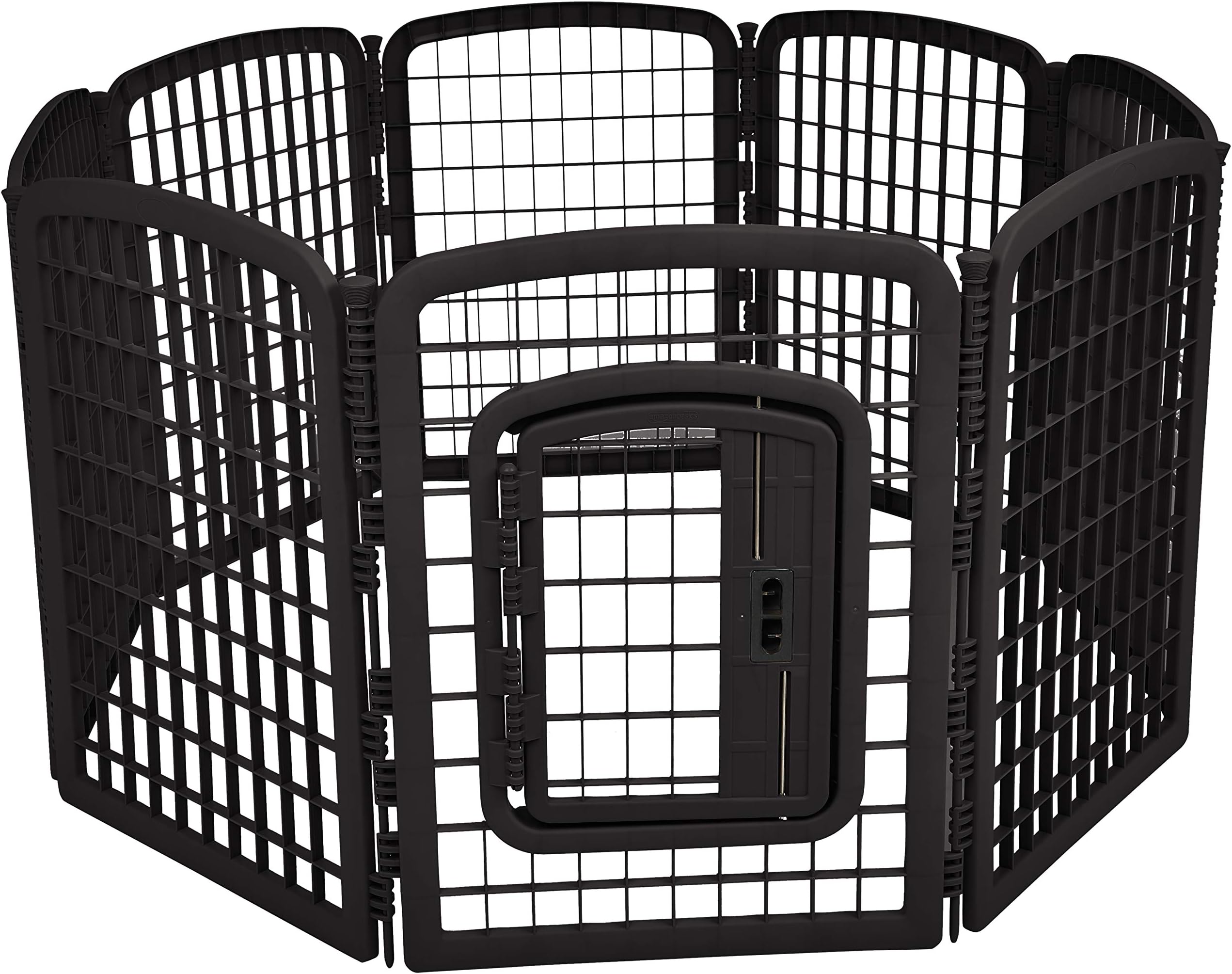 Amazon Basics 8-Panel Octagonal Plastic Dog Playpen, Portable Indoor/Outdoor Pet Fence with Gate, Exercise Pen for Puppies and Small Animals, 34 inches, Black