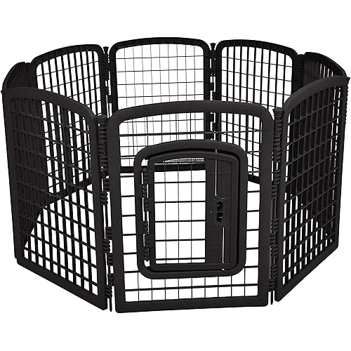 Amazon Basics 8-Panel Octagonal Plastic Pet Pen Fence Enclosure With Gate - 34 inches, Black