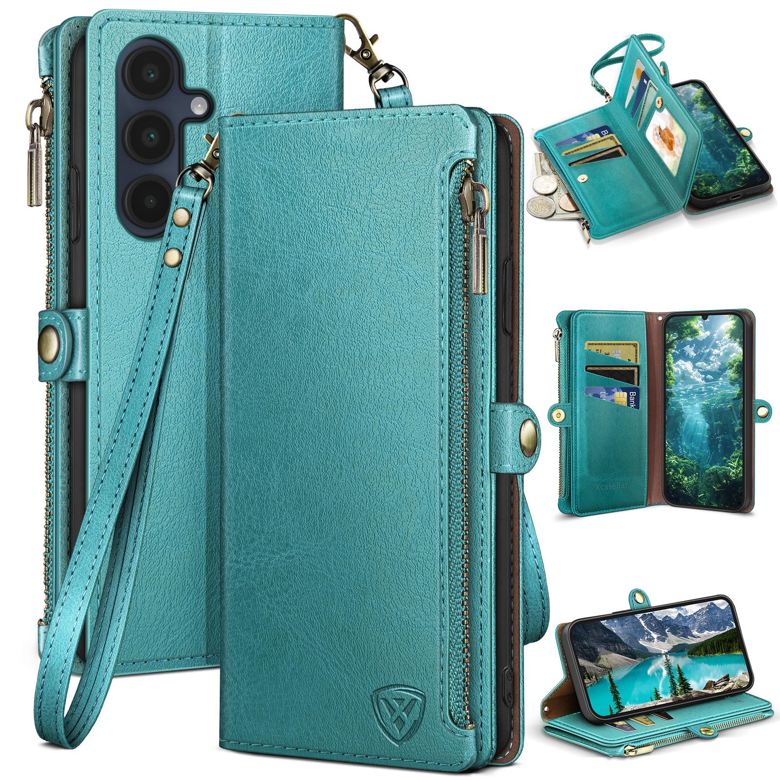 XcaseBar compatible with Samsung Galaxy A16 5G Wallet case with Zipper Credit Card Holder【RFID Blocking】Flip Folio Book PU Leather Phone case