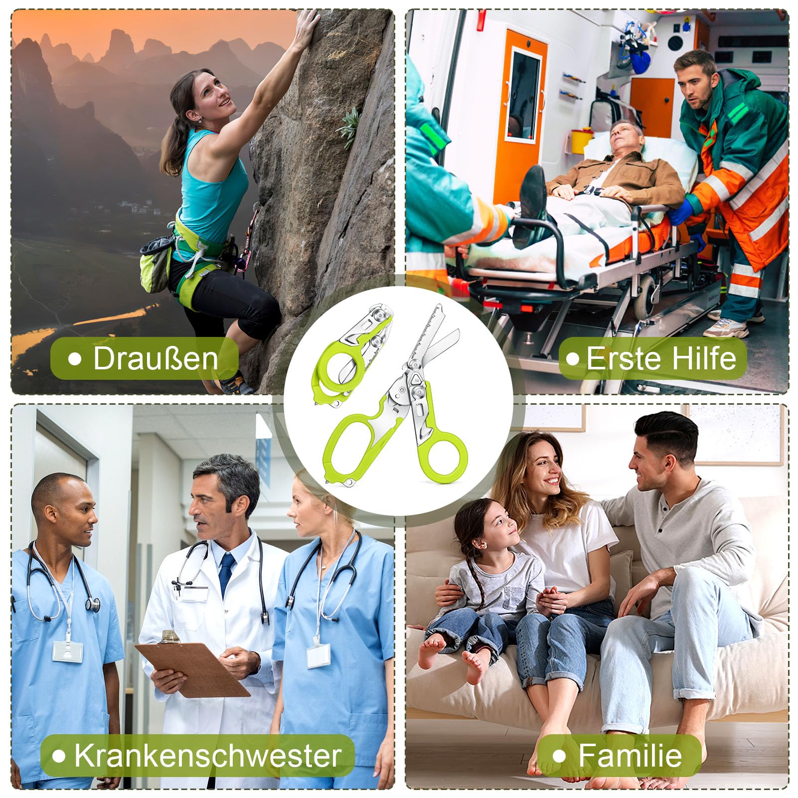 6 in 1 Trauma Schere Multitool Rettungsschere, Emergency Shears mit Strap Cutter und Glass Breaker Faltbare Scherenzange aus Edelstahl für Camping im Freien Multifunktionsschere Notfallschere