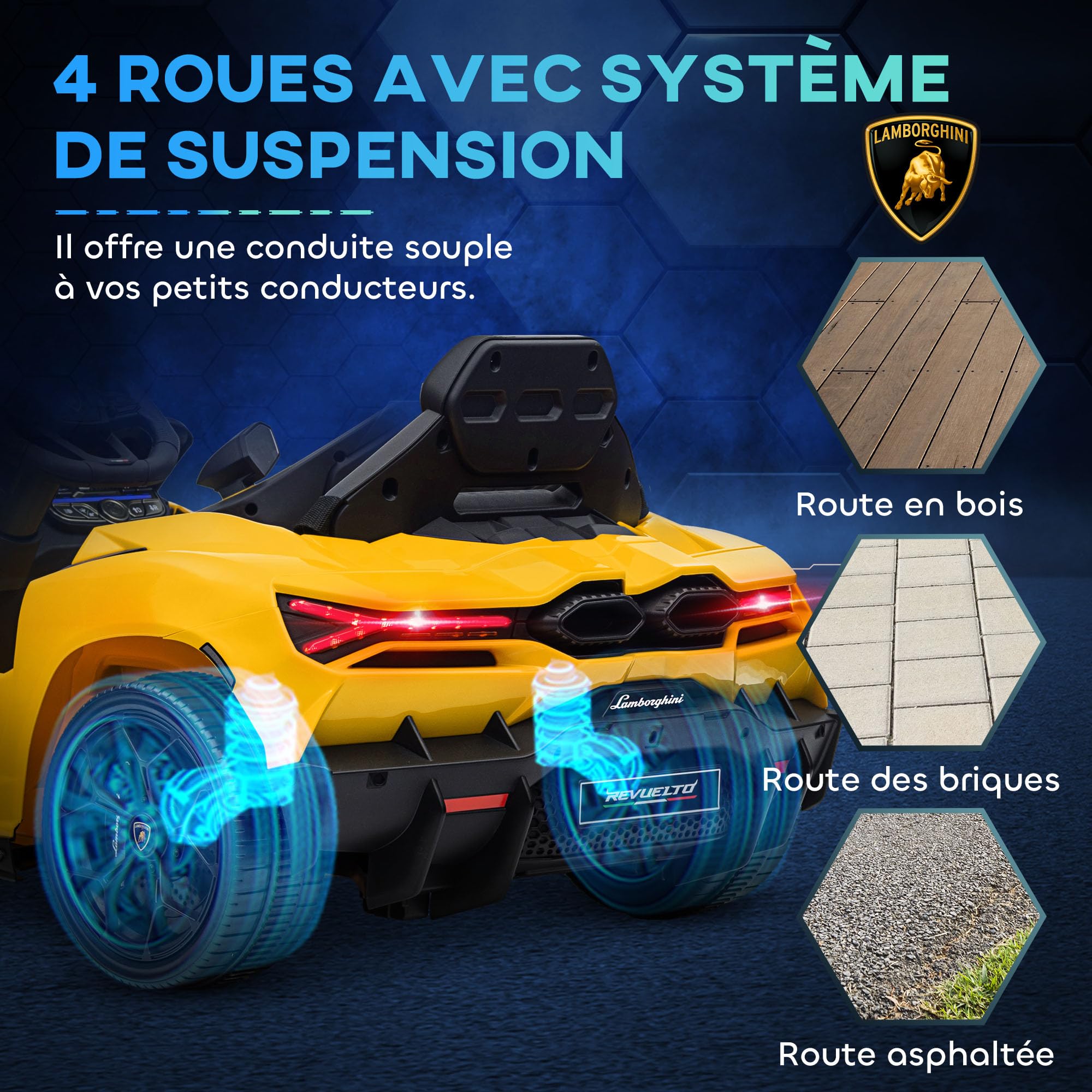 AIYAPLAY Voiture électrique Enfants sous Licence Lamborghini Revue Jaune | Véhicule Électrique 12V, Portes Papillon, Télécommande 2,4G, Suspension, Phares, Musique, Klaxon, pour Enfants 3 à 5 Ans