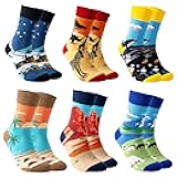 Sumrising Sok 6 Pairs Men's Funny Novelty Crew Socks,Pattern Crazy Cool funky Socks Cotton Socks for Christmas Gifts