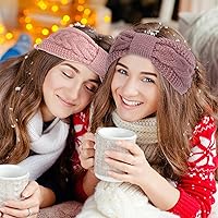 Vista 37 de Whaline Paquete de 4 diademas de punto trenzado, para invierno, anudadas, con forro mullido, turbante grueso de ganchillo, calentador de orejas