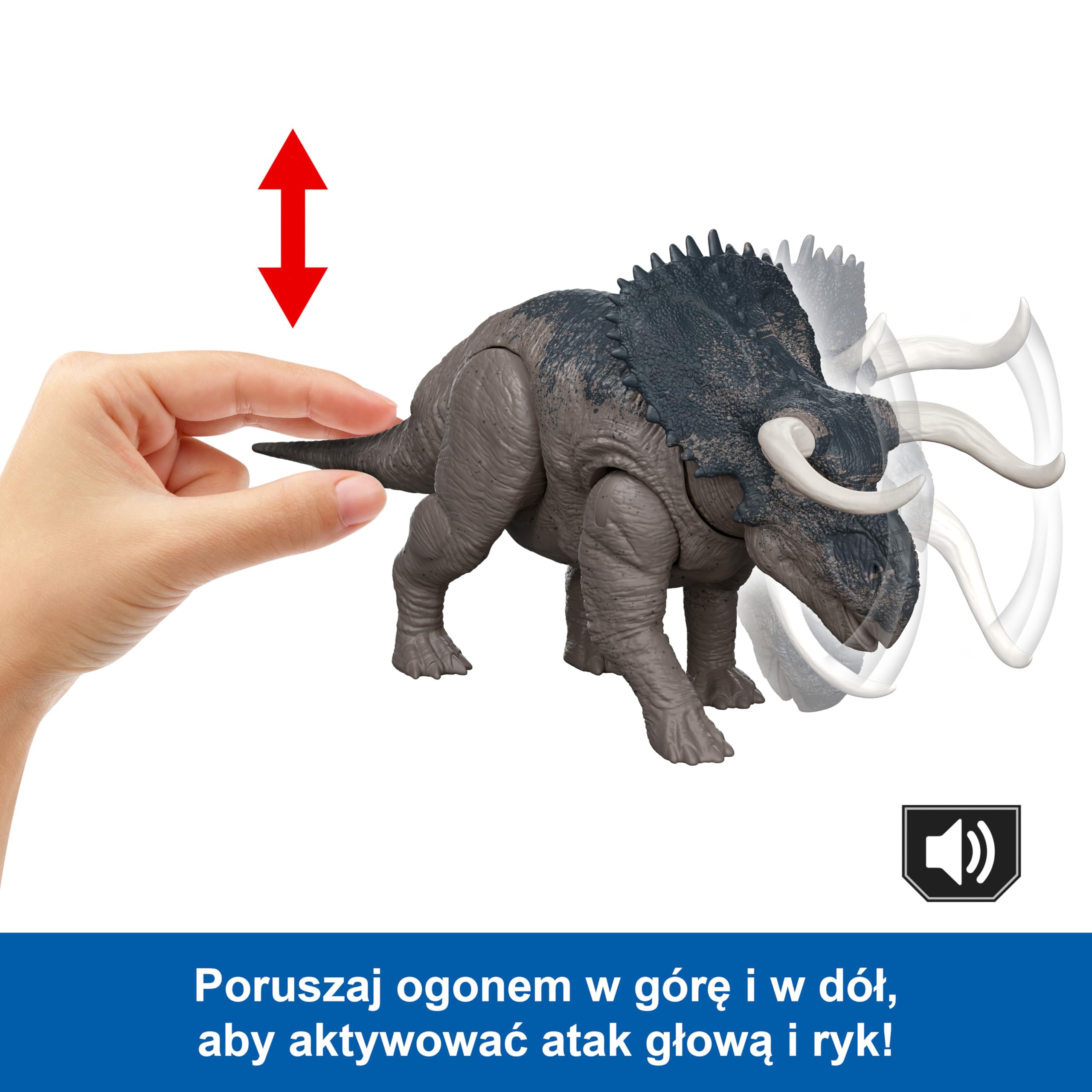 Mattel Jurassic World: Odrodzenie Nasutoceratops Ryczący dinozaur Figurka z wielokierunkowym atakiem i dźwiękiem, do ustawiania w różnych pozach, zabawka dinozaur dla dzieci, zabawa wirtualna, JGC81