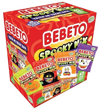 Bebeto Spooky Mix Halloween Trick-or-Treat Box, 45 Pouches, 23.8 oz
