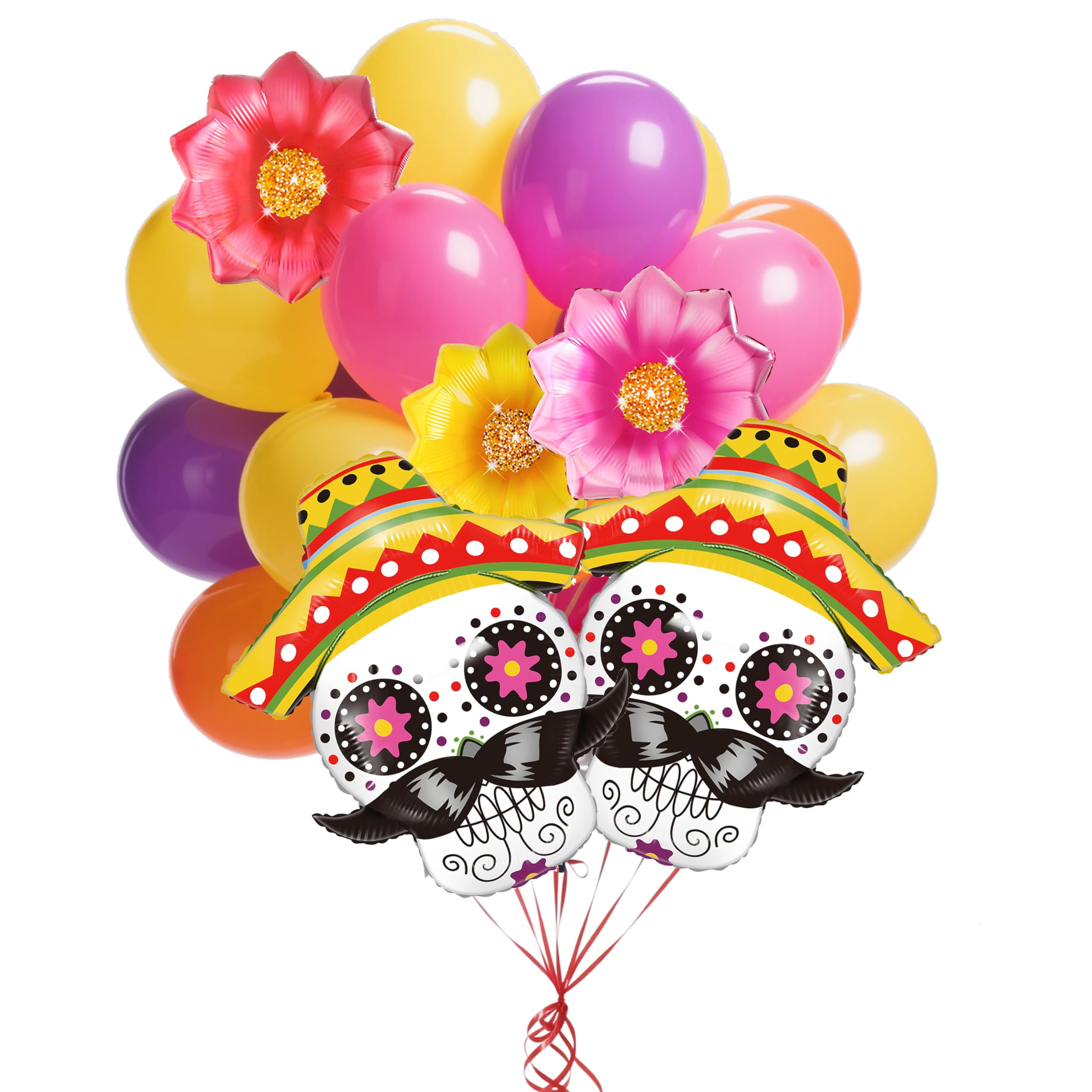 25Pcs Day of the Dead Balloon/2 Sugar Skullbaloon/3 Marigold Foil Balloons/ 20 Colorful Latex Balloons/Cherish the Memory of the Deceased Relatives