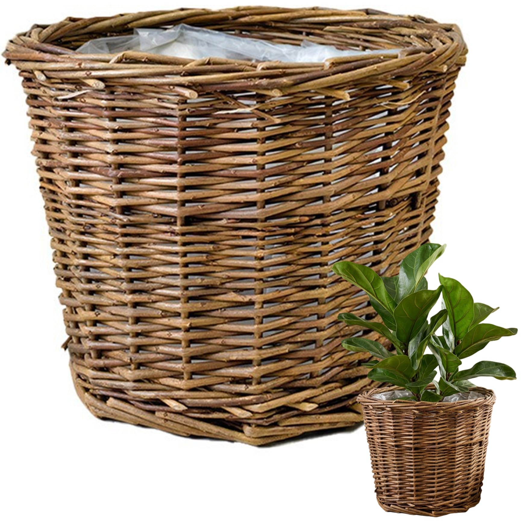 Neptuiby Handwoven Wicker Planter Basket with Liner Natural Brown Rattan Plant Pot for Indoor Plants Plant Basket Wicker Planter Decorative Flower Pot Cover 7.9x6.3 Inch