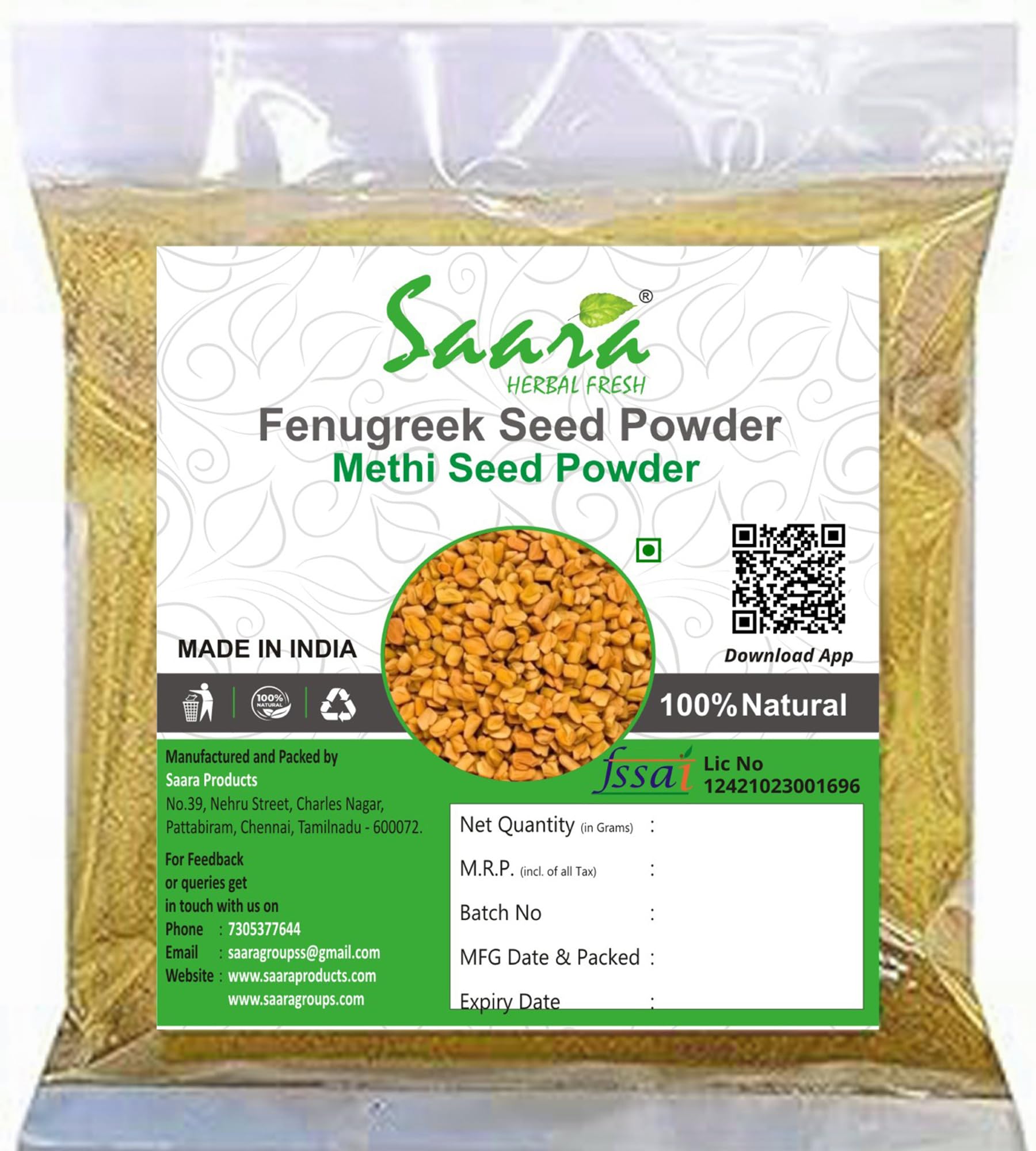SAARA Fenugreek Methi Seeds Powder for Hair Growth - 100 Grams, Eating, Diabetes (Methi Dana Powder, Menthi, Fenu Fiber, Menthulu Mathi Vendayam Maithi Powder Pack of 1 X 100g) (B07VP1BNVM) Amazon Price History, Amazon Price Tracker