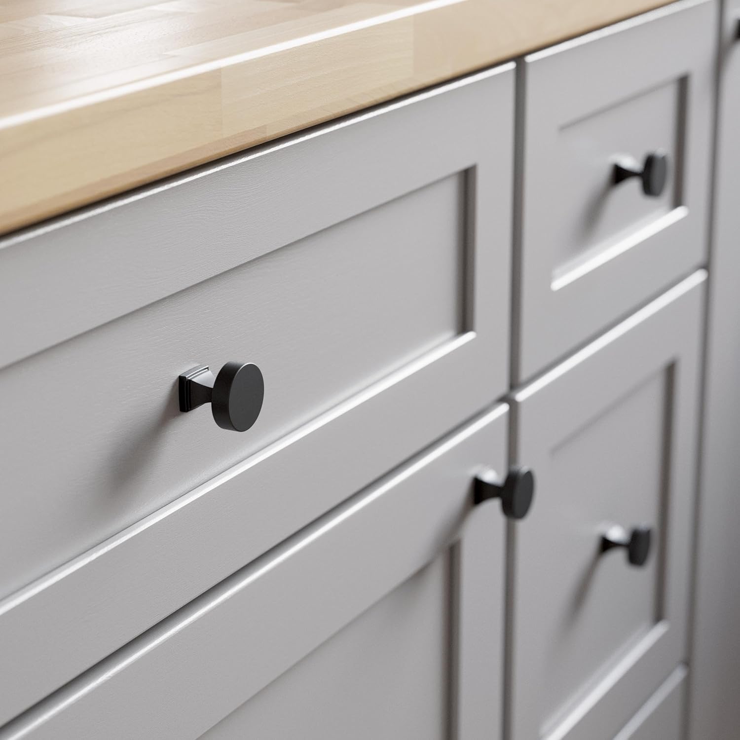 Franklin Brass 10 Pack Matte Black Cabinet Knobs 1-1/16 inch (27mm) Kitchen Cabinet Handles and Drawer Knobs for Cupboards, Dressers, Furniture, Bathroom Vanity | Tiered Foot