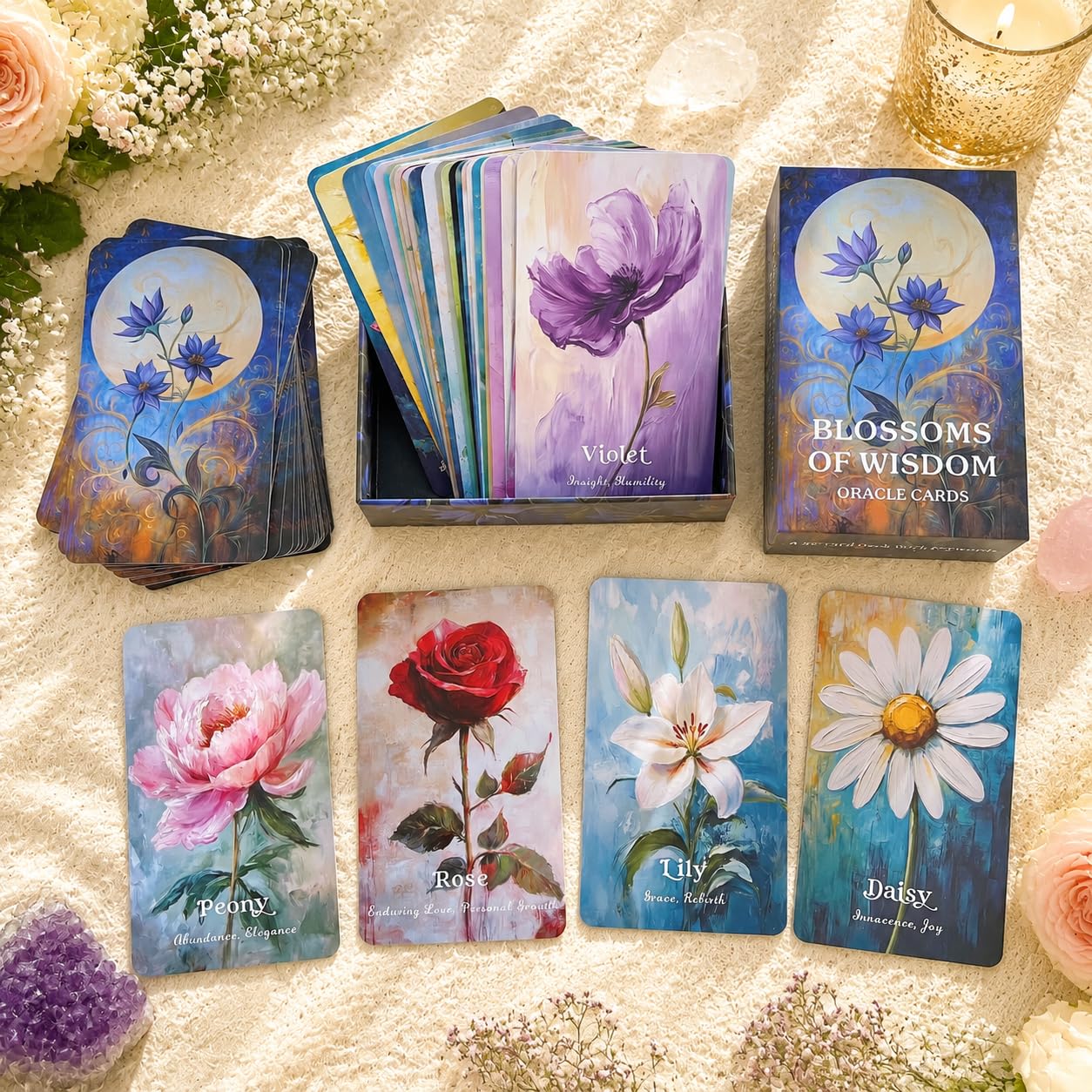 DPEHAKMK Flower Wisdom Oracle Deck, Plant Spirit Oracle Cards for Beginners, Psychological Insight, Nature Oracle, Healing, Growth, Love Oracle Deck for Spiritual Guidance