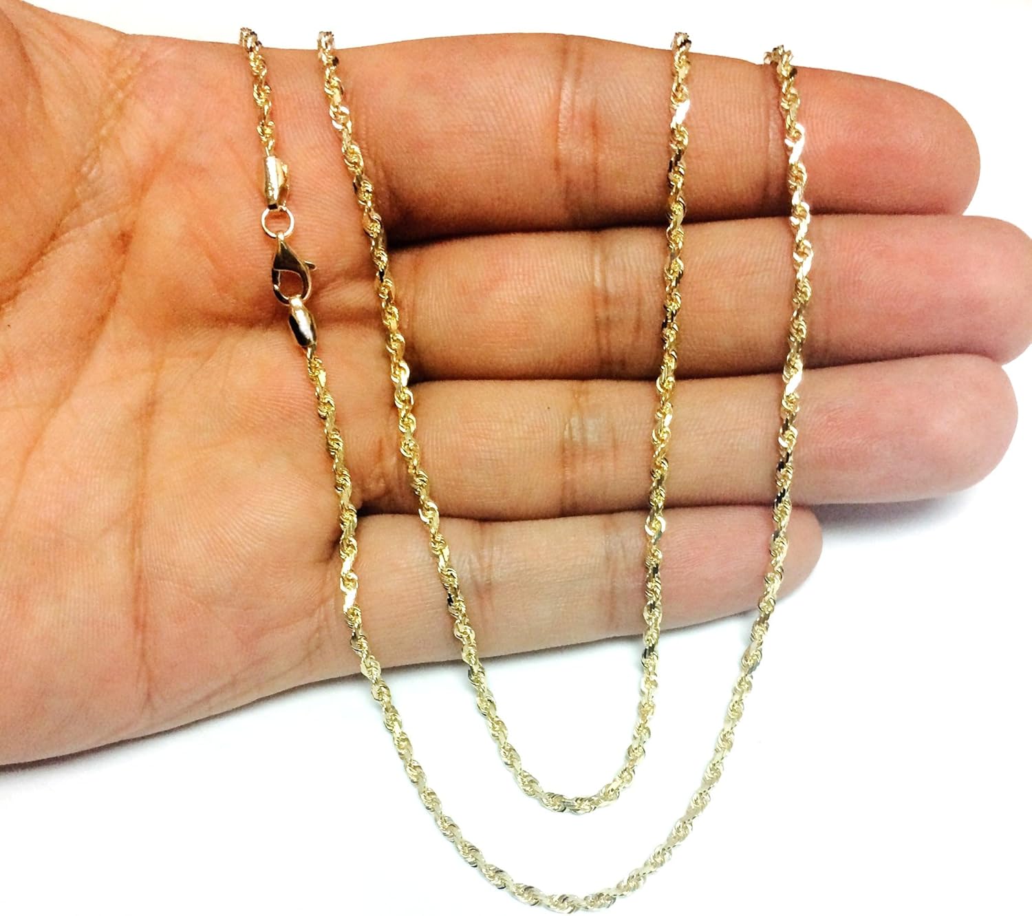 Jewelry Affairs 10k Yellow Solid Gold Diamond Cut Rope Chain Necklace, 2.5mm - Image 5