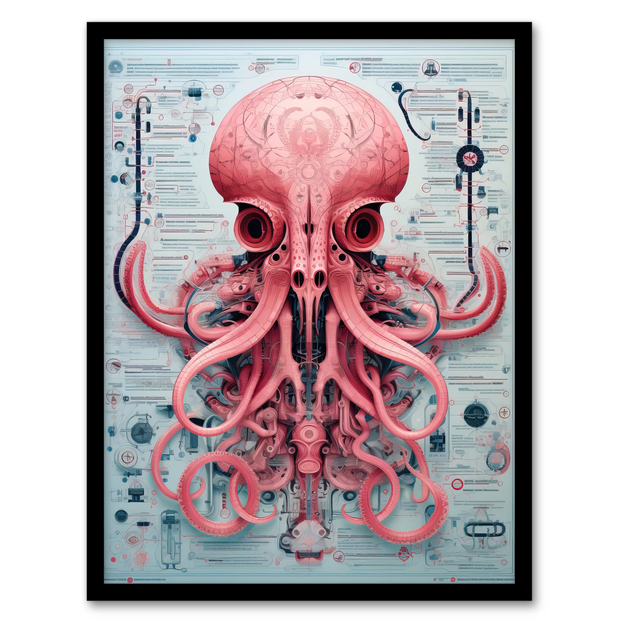 Artery8 Weapons Grade Octopus Robot Hybrid Secret Military Schematic Blueprint Futuristic Complex Arcane Manuscript Gift For Him Man Cave Artwork Framed Wall Art Print A4
