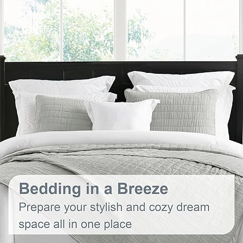 Miniatura 6 de Swift Home Ligero de gran tamaño, ultra suave, lavado con enzimas, textura arrugada, relleno de mezcla de algodón transpirable, juego de 2 piezas,