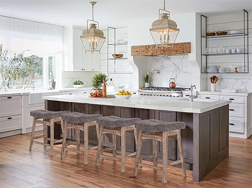 Miniatura 43 de Sophia & William Juego de 4 taburetes de bar de altura de mostrador, modernos taburetes de bar de piel sintética sin respaldo con patas de madera