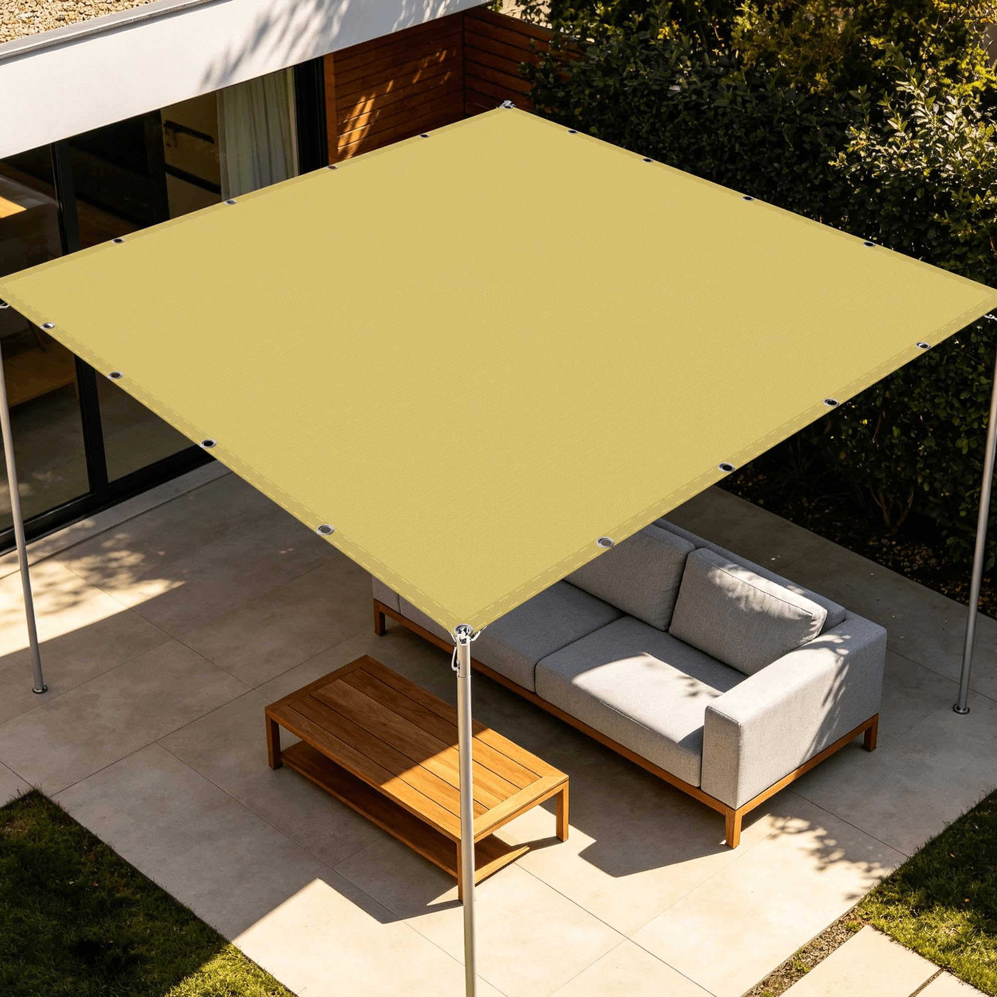 Toile ombrage imperméable rectangulaire 2.6x3.8m jaune sable avec oeillets