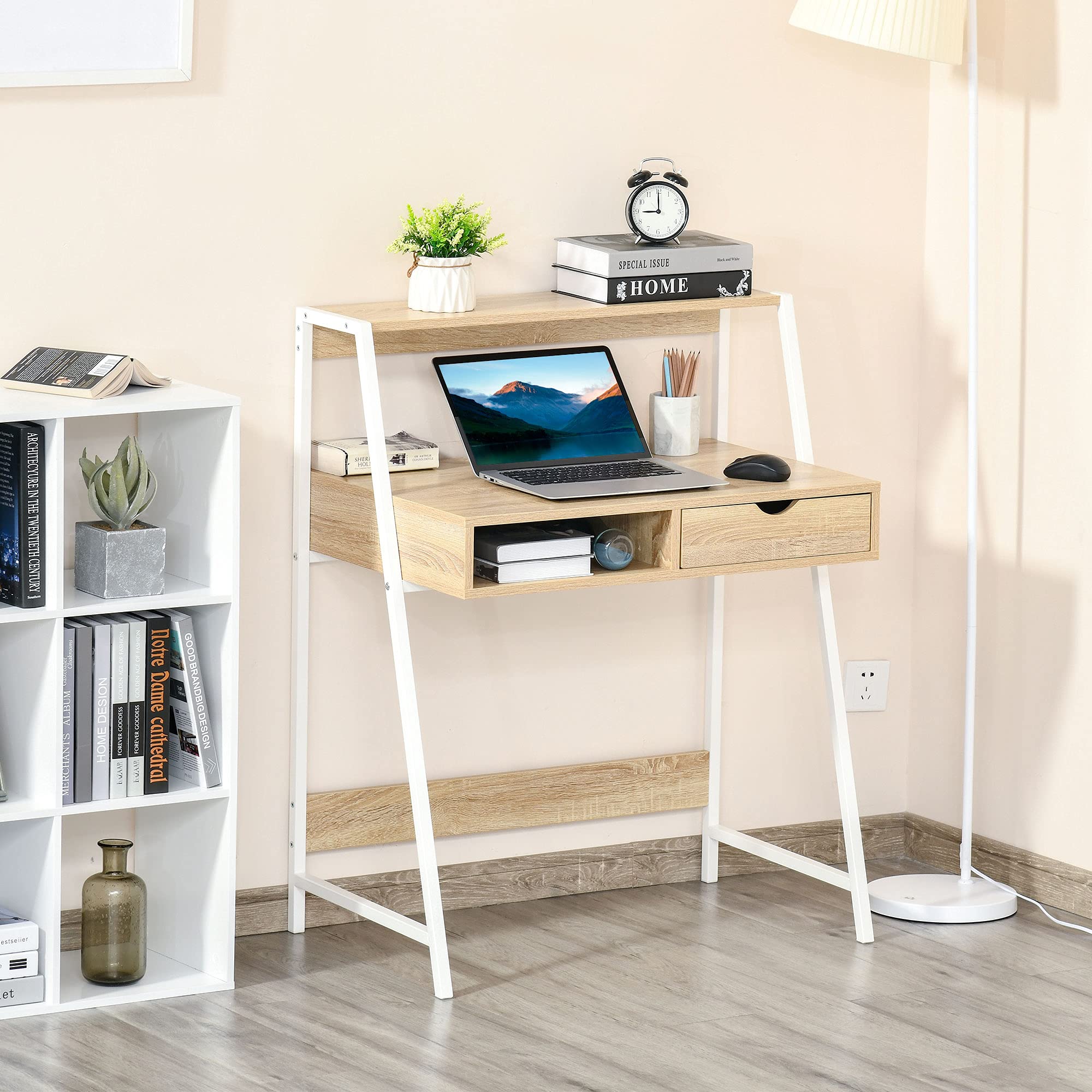 HOMCOM Escritorio de Computadora Neo-Retro Roble Claro