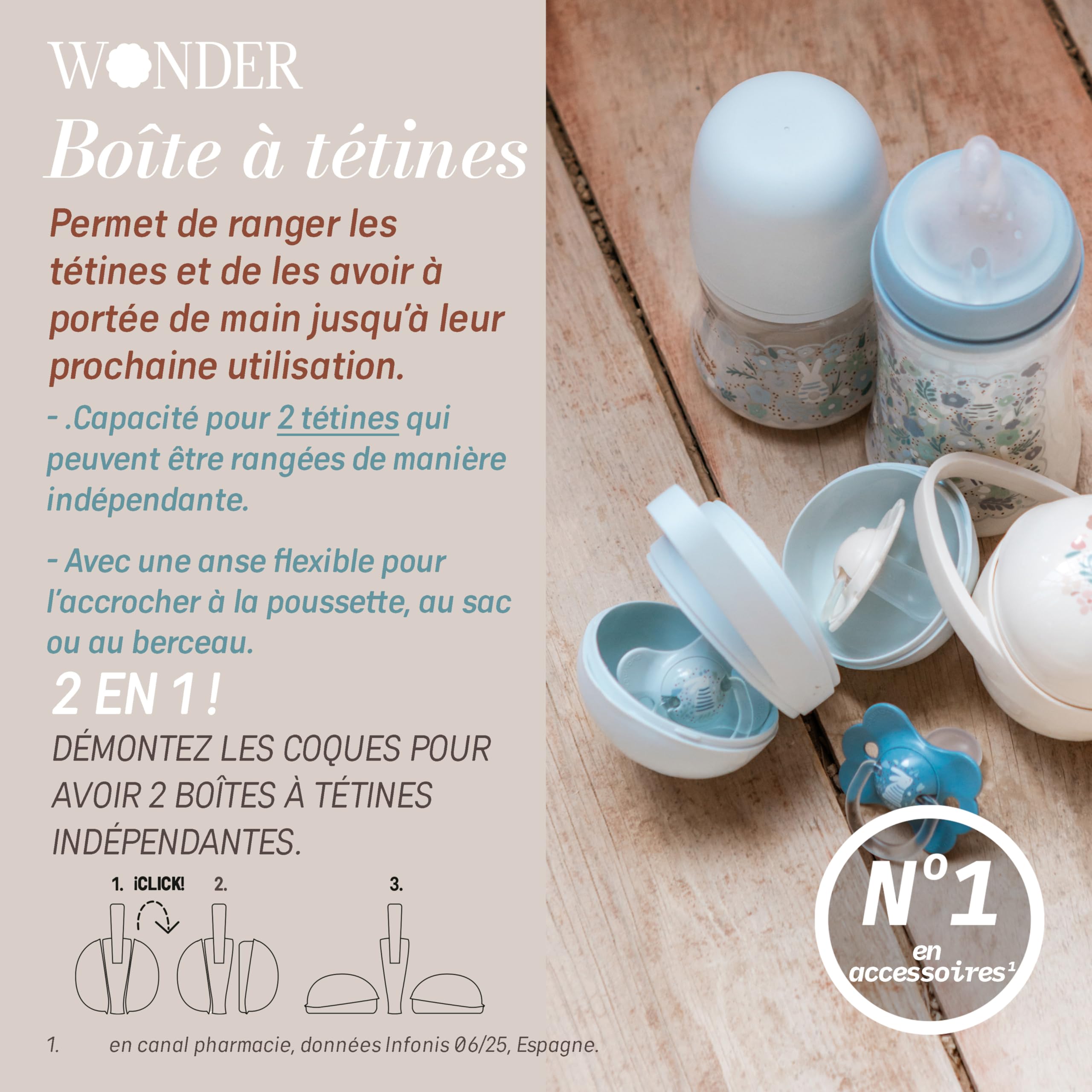 Suavinex Boîte à Tétine Duo pour 2 Sucettes Pochette Double Étui Hygiénique Bébés +0 Mois Wonderland Floral Beige