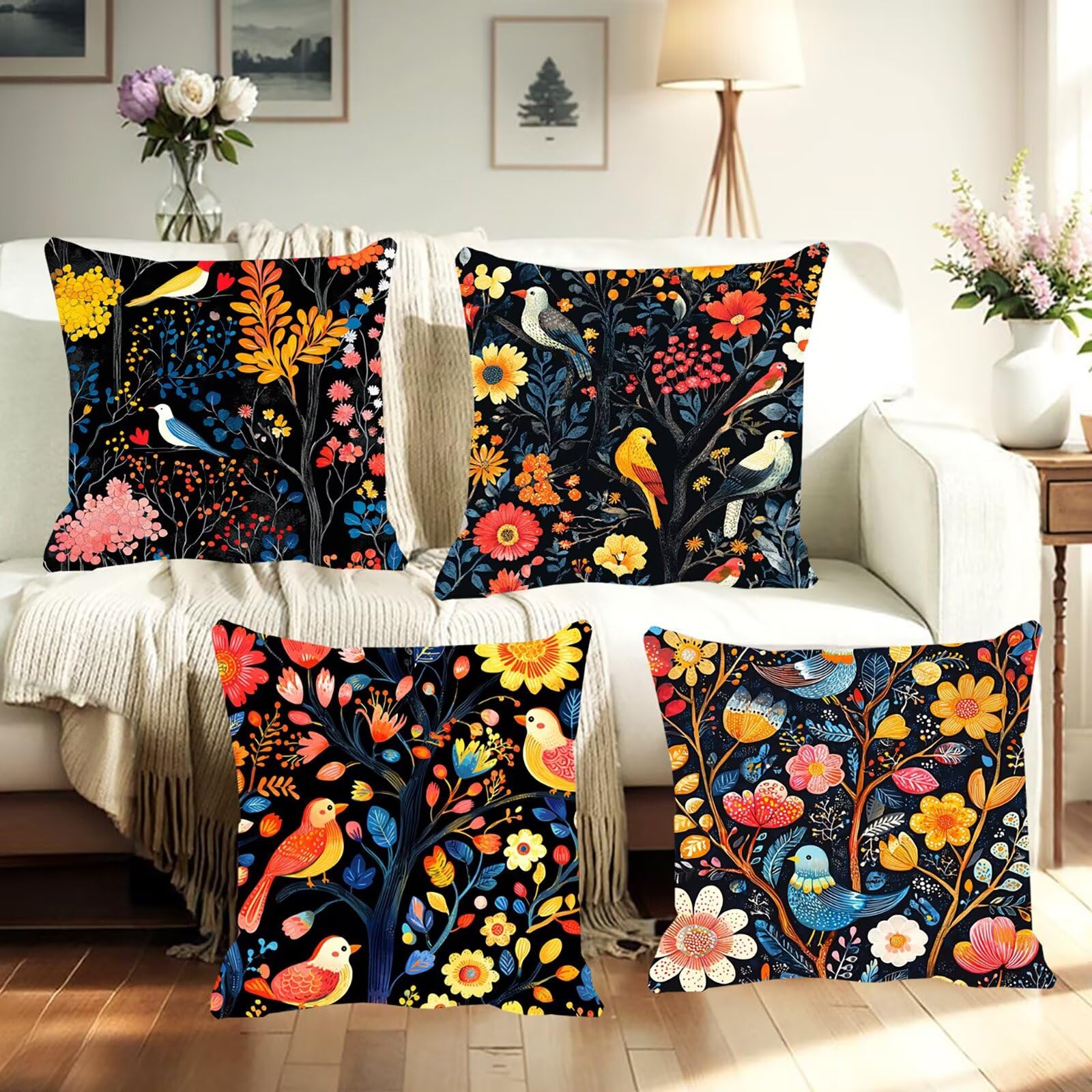 Outdoor Kissen Wasserfest Dekorative 4 er Kissenbezug 55x55cm Frühling Samt Kissenbezüge Farbe kissen Wetterfest Blumen2 Kissenbezug Werden für Heim Sofak Outdoor Garten Stuhl Bett Schlafzimmer F0P300