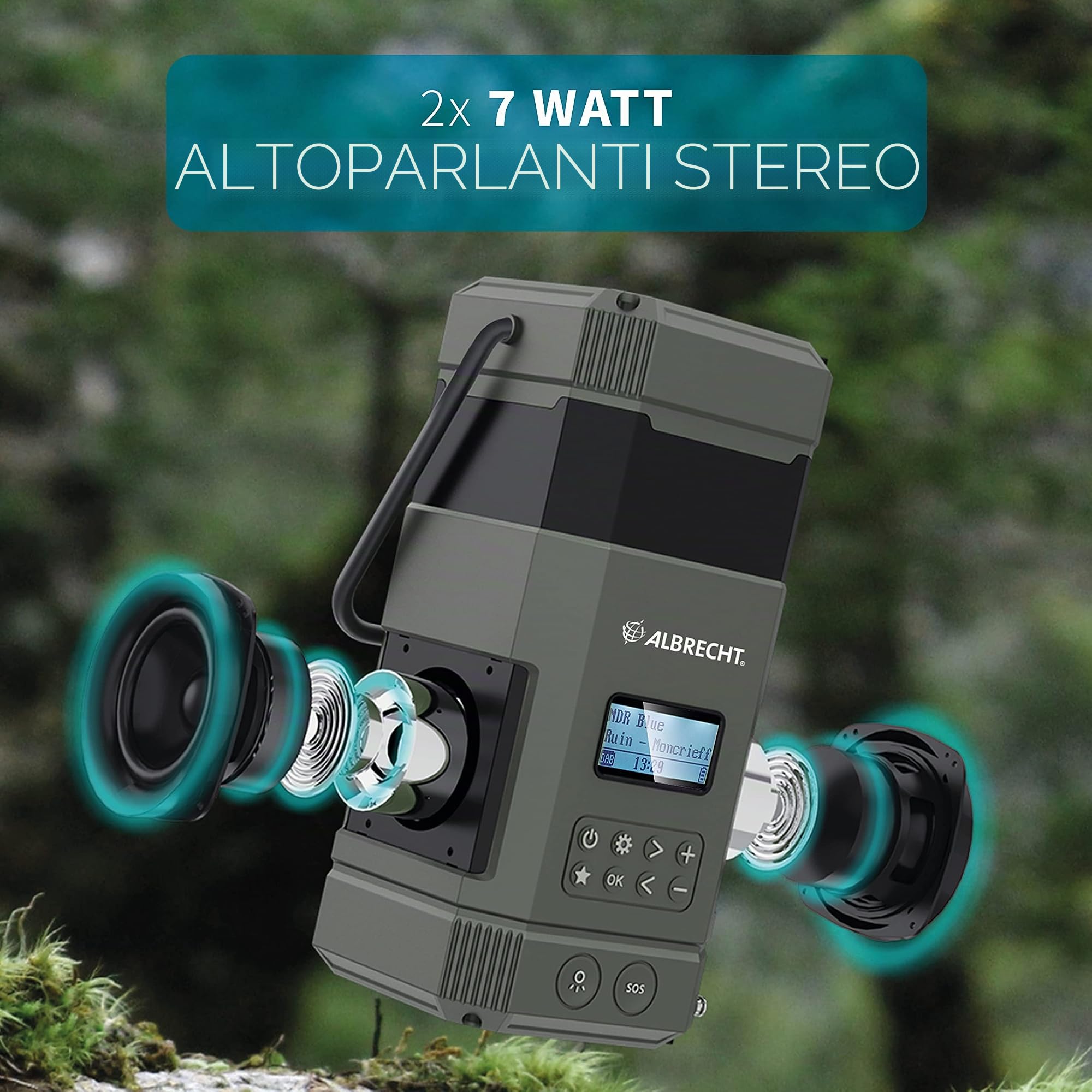 Albrecht DR 114, radio d'emergenza da esterno con lampada da campeggio, portatile DAB+/FM, 27912, chiamata di emergenza SOS,torcia elettrica, pannello solare, PowerBank, protezione dall'acqua IPX5