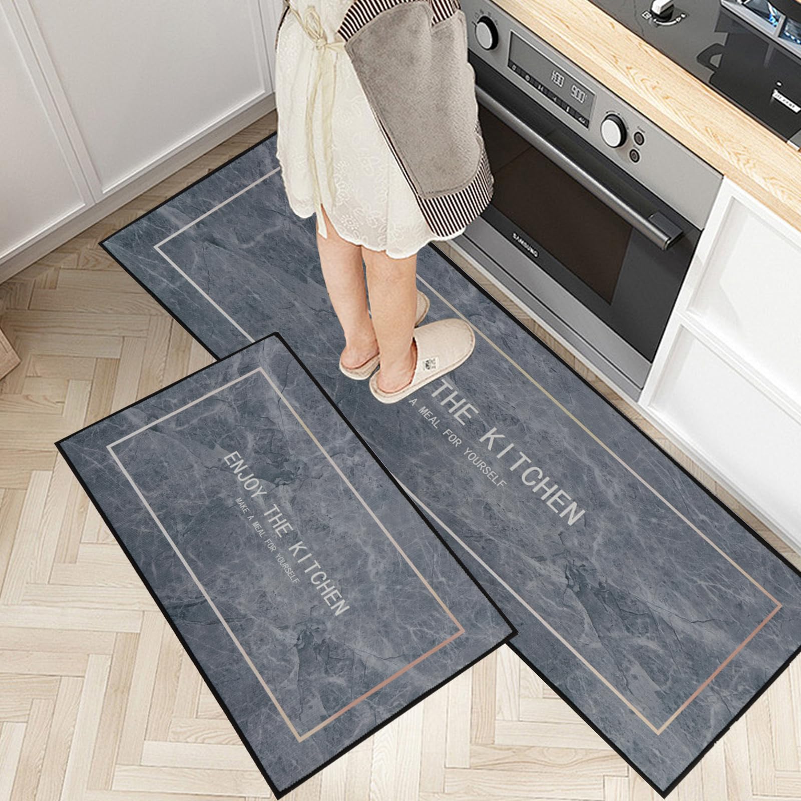 7VSTOHS Juego de 2 Alfombras de Cocina Antideslizantes, Alfombras Modernas Lavables para Pasillo, Comedor y Entrada, 40x60cm + 40x120cm