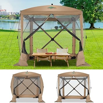 COBIZI 6x6 FT Pop up Gazebo Tent, Screen Tent with Sidewalls, Waterproof Portable Outdoor Small Screen Tents Sun Shelter, Carpas para Patio for Outdoor Camping, Backyard and Garden, Khaki