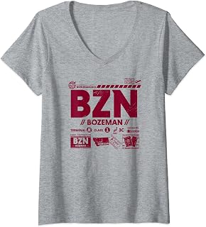 Womens Vintage Bozeman BZN Airport Code Travel Day Retro Tag MT V-Neck T-Shirt