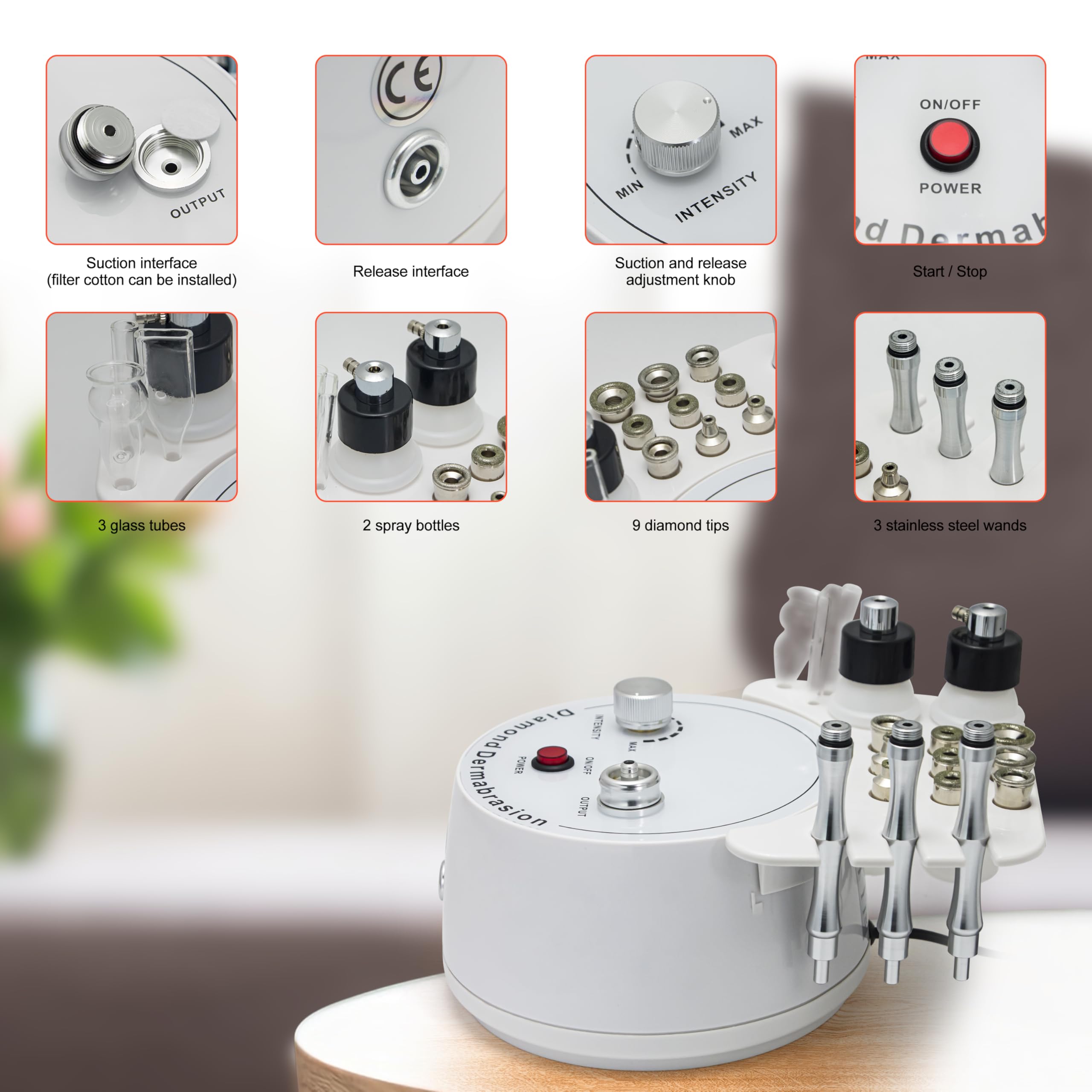 Elitzia Diamond Microdermabrasion & Hydra Spray Dispositivo de rejuvenecimiento de la piel 2 en 1 - para acné, puntos negros, refinamiento de poros ETNF108