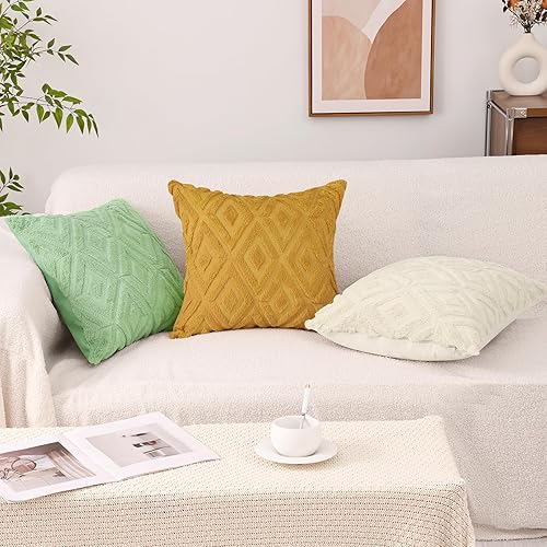 Miniatura 4 de Pallene Juego de 2 fundas de almohada de 24 x 24 pulgadas, fundas decorativas de piel sintética suave y afelpada para sofá, cama, sala de estar,