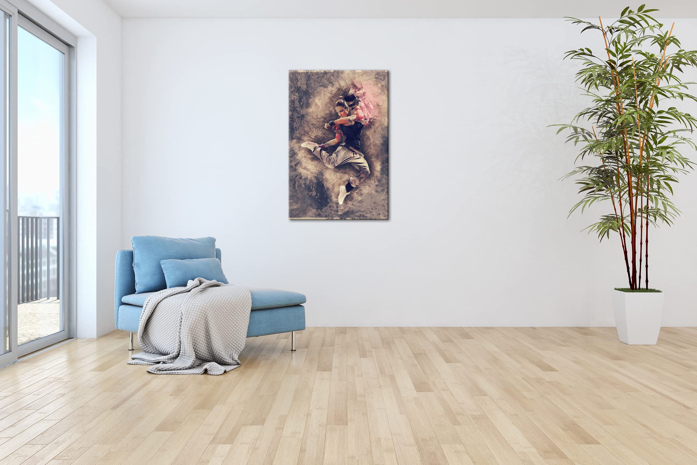 Ilustración de Mujer como Imagen de Lienzo, diseño Enmarcado en Marco de Madera auténtica, impresión Digital Marco, no es un póster o Cartel, 80x60