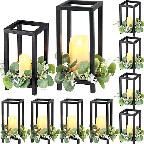 Miniatura 8 de Geelin 10 faroles portavelas de madera, farol de boda, centro de mesa, chimenea, farol decorativo de casa de campo para bodas, baby shower (negro,