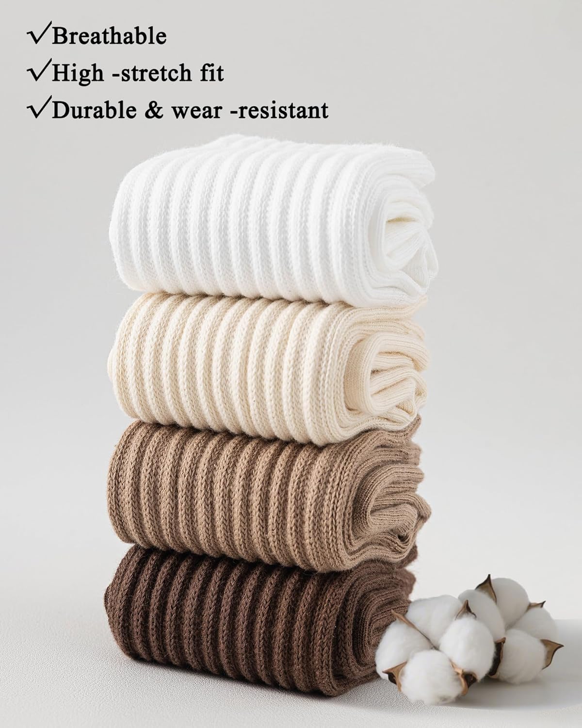 3 Pairs Slouch Socks for Women Soft Mid Calf Rib Scrunch Crew Tube Socks - Image 7