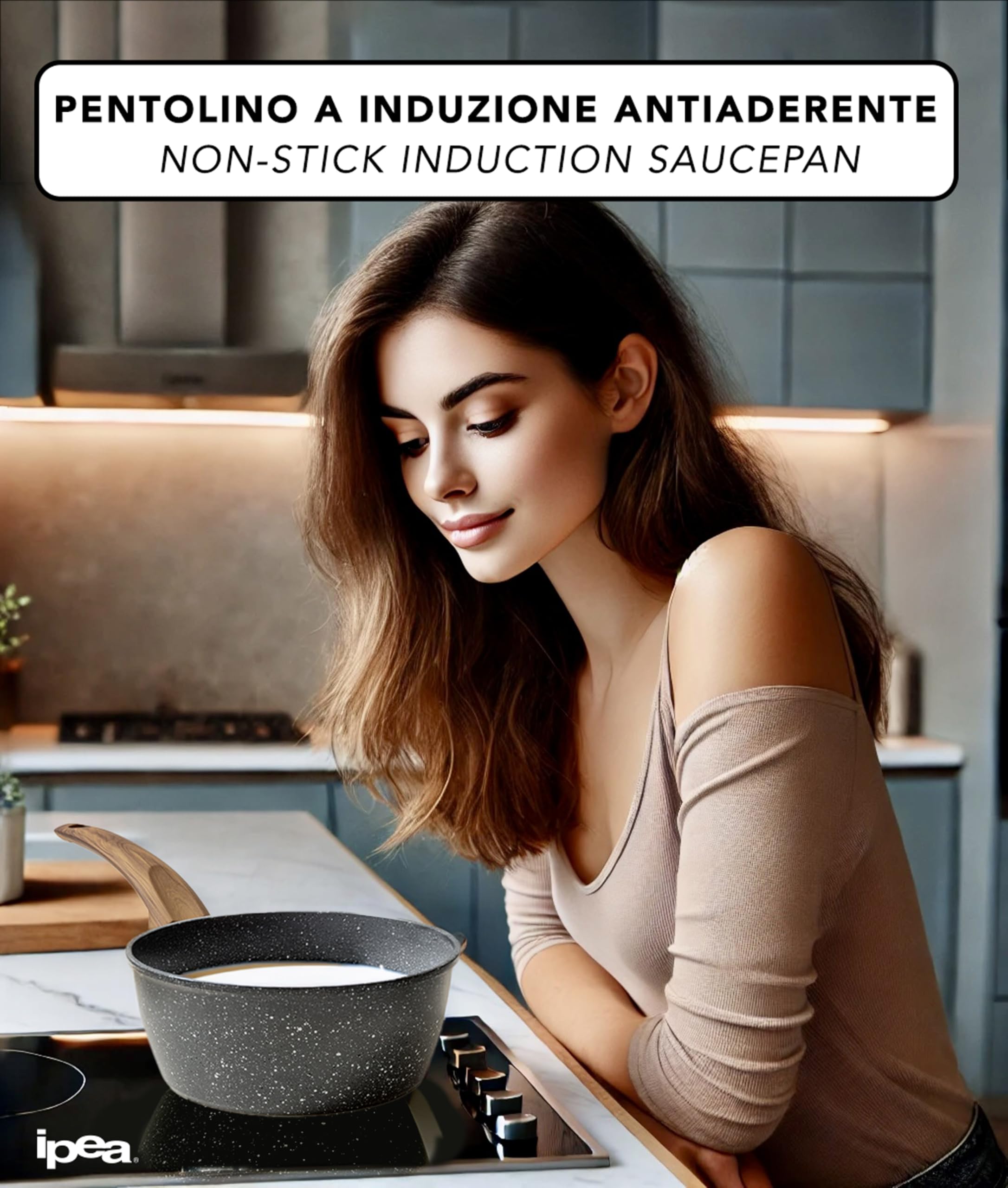 IPEA Pentolino Induzione Antiaderente per Latte e Minestre - 20 CM - SOLIDO E VERSATILE - Pentolino per Cucinare e Bollire Verdure, Noodles, Verdure, Noodles - Ergonomico - Bollilatte da Cucina