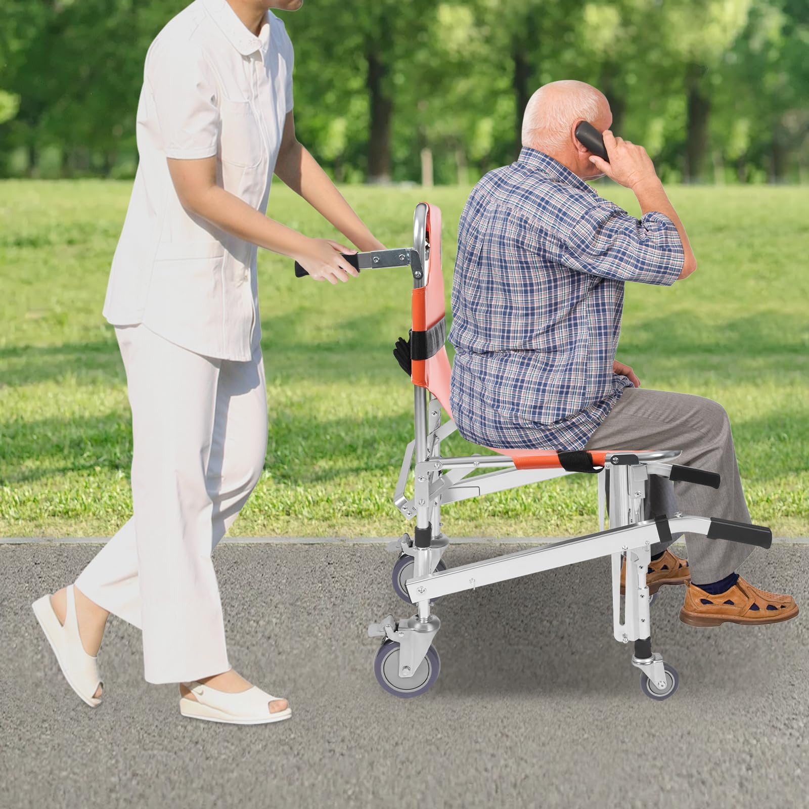Silla de ruedas plegable ligera, silla de ruedas de emergencia con capacidad de carga de 160 kg, silla de transporte para personas mayores, cuidado y servicio de emergencia, silla de ruedas plegable