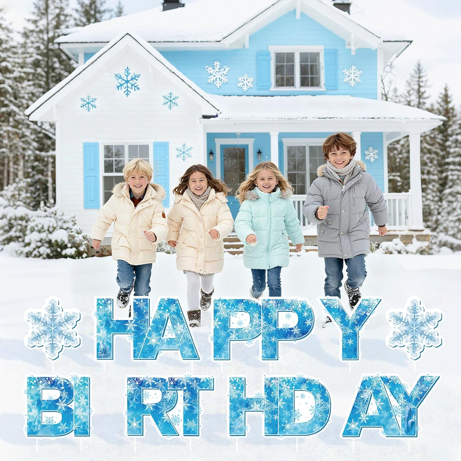 Frozen Birthday Party Decorations - 9 Pcs Winter Snowflake Happy Birthday Yard Signs with Stakes Winter Wonderland Lawn Sign for Women Girls Birthday Decor Outdoor Christmas Lawn Patio Party Supplies