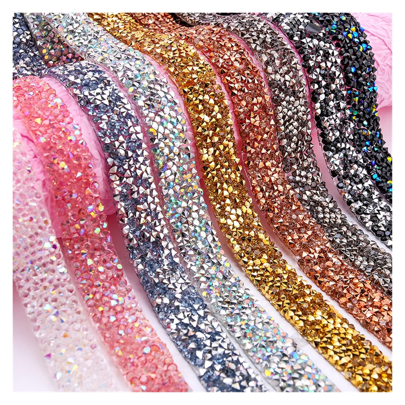 ACiyD Mehrzweck 3 Rollen Strassband Trim Kristall Nähband Applikationen DIY Strass für Dekorationen Trim Kleidungsstück Zubehör für Geschenkverpackungen Handwerk